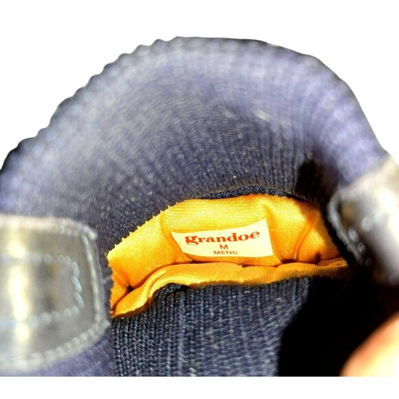 Vintage Grandoe Mens Mittens Size M Leather & Knit Navy Blue Gold Accents CM2093 - Picture 4 of 6